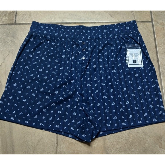Pointelle Other - Pointelle Short Womens M Blue Floral Pajama Lounge Shorts Stretch Elastic Waist